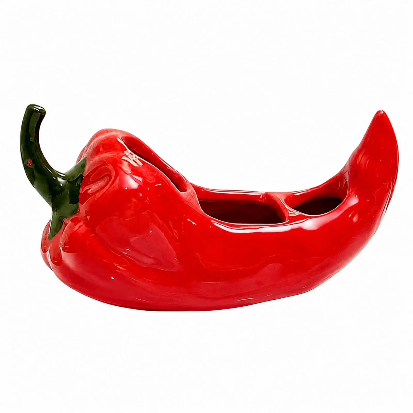 Decorative Red Pepper Toothbrush Organizer with Paste Compartment for Tidy Countertop Storage