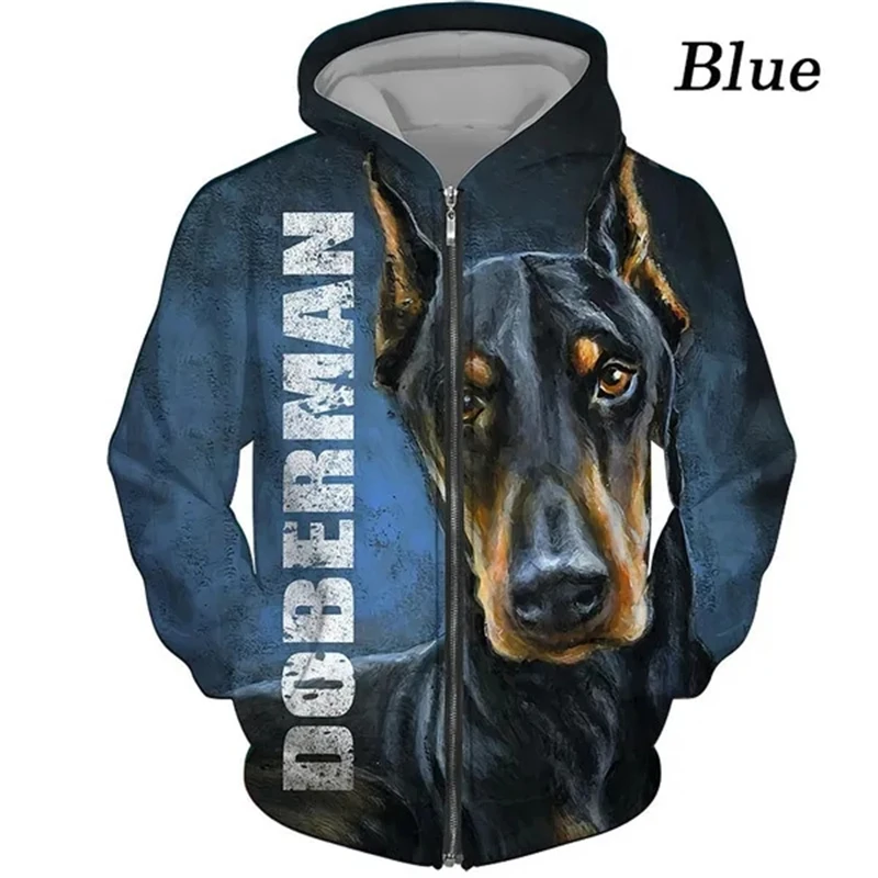 Doberman Dog 3D Graphic Zipper Hoodies For Male Animel Sweatshirt Streetwear Pullover Tops Plus Size Hoodie Men's Clothing Deals