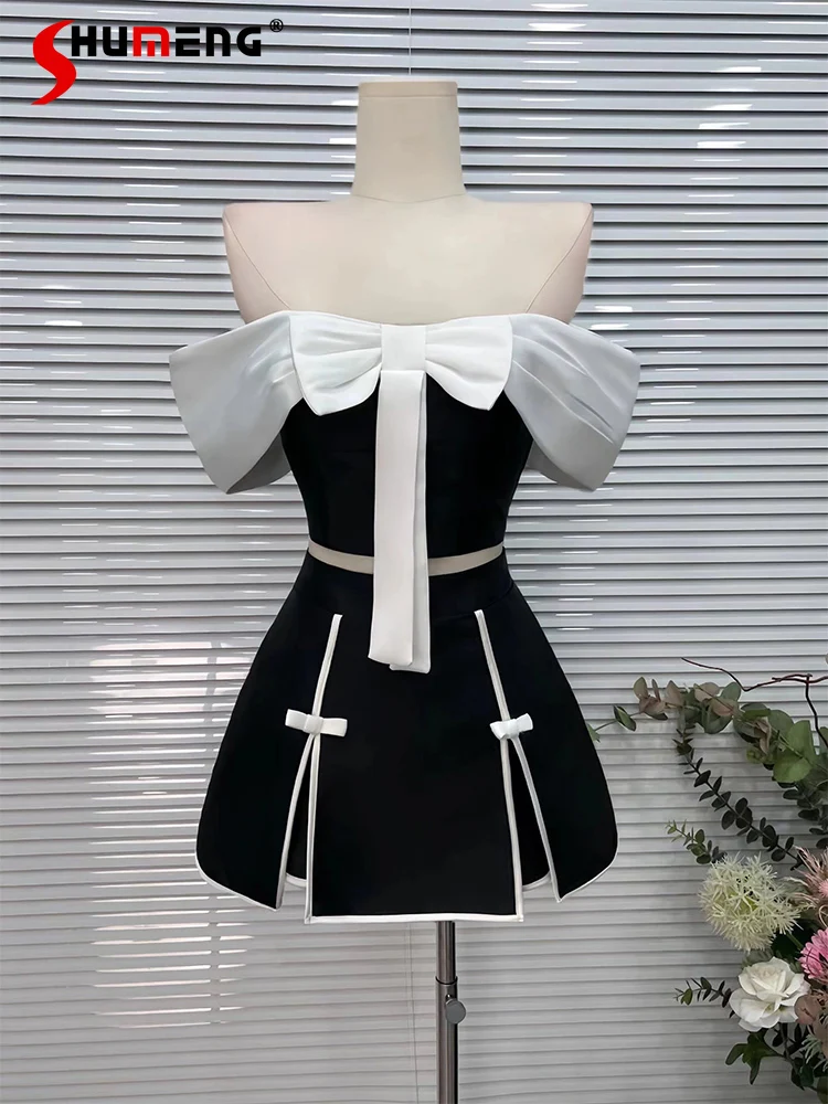 

Fashion Bow Off-Shoulder Top Women's Clothes 2024 Spring Summer High-End Sweet Hot Girl Skirt Suit Feminine Nice Dresses