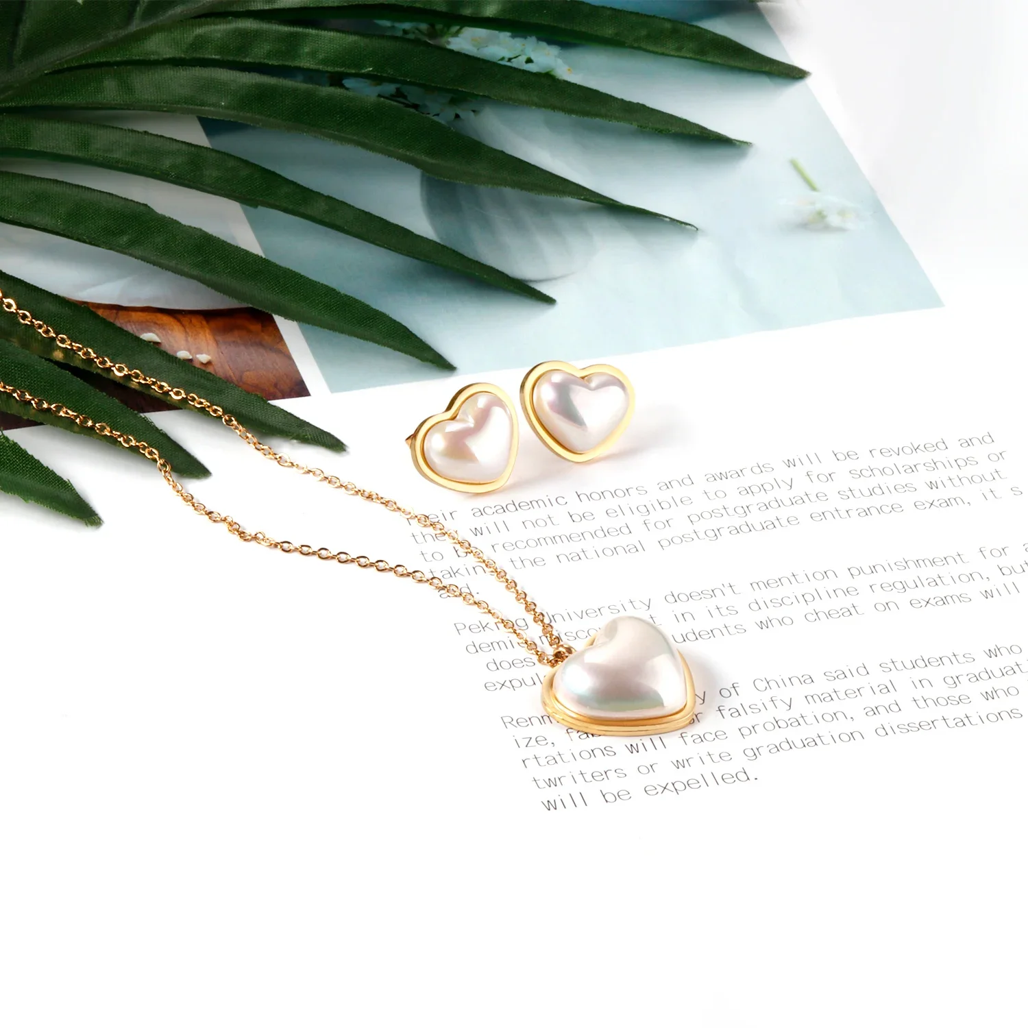 LUXUSTEEL Heart shaped Imitaiton Pearl Pendants Necklace Earring Sets For Women Girl Stainless Steel Chain Necklace Jewelry Gift