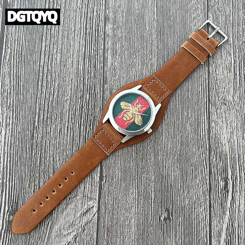 Jam Tangan Kuarsa Wanita Tali Kulit PU Bordir Mewah Jam Tangan Olahraga Pria Kreatif yang Dipersonalisasi reloj para mujer