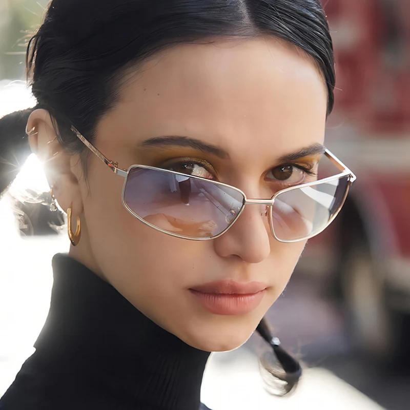 Vintage y2k Sunglasses Women Stylish Gradient Lens Outdoor Shades Trendy Luxury Brand Design Metal Frame Eyewear UV400