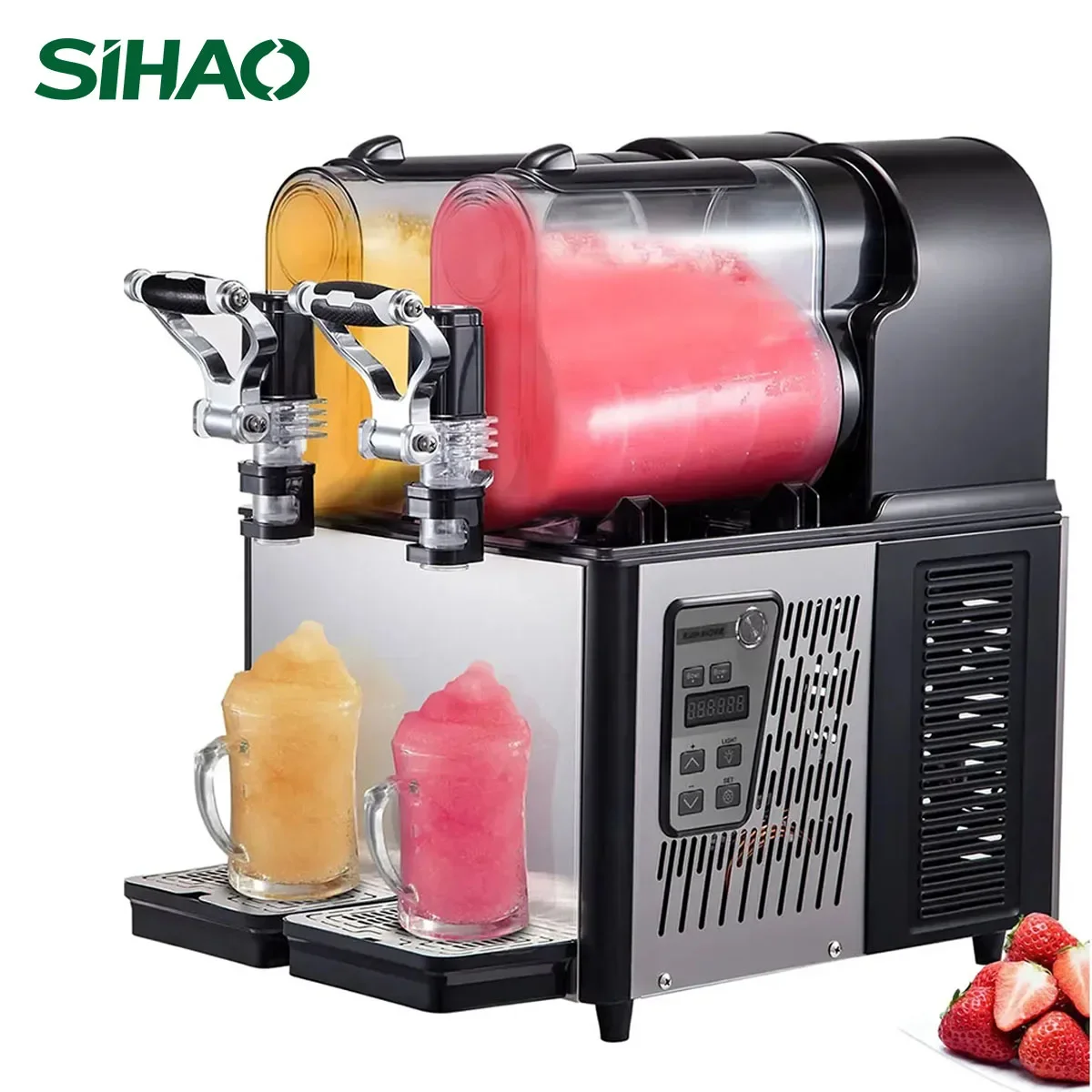 

Коммерческая машина для слякоти SIHAO 340 Вт — двойные резервуары объемом 3 л с контролем температуры для замороженных напитков в кофейнах и фаст-фуда