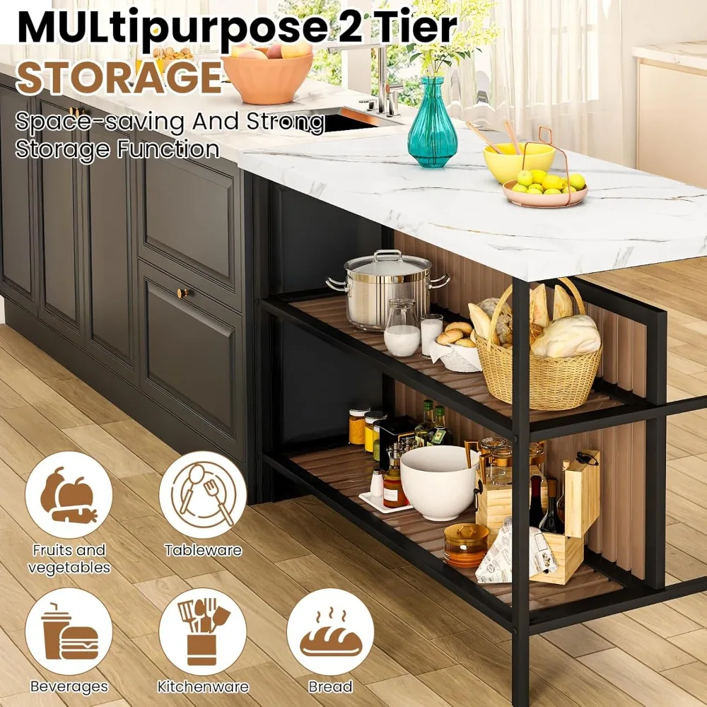 현대적인 주방 아일랜드와 스툴 및 수납장, 2인용 컴팩트 다이닝 세트, 3피스 주방 및 다이닝 세트