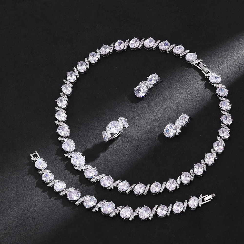 

Elegant Luxury Zircon Jewelry Set for Cross-border Bestsellers, Perfect for Weddings, Banquets, and Parties