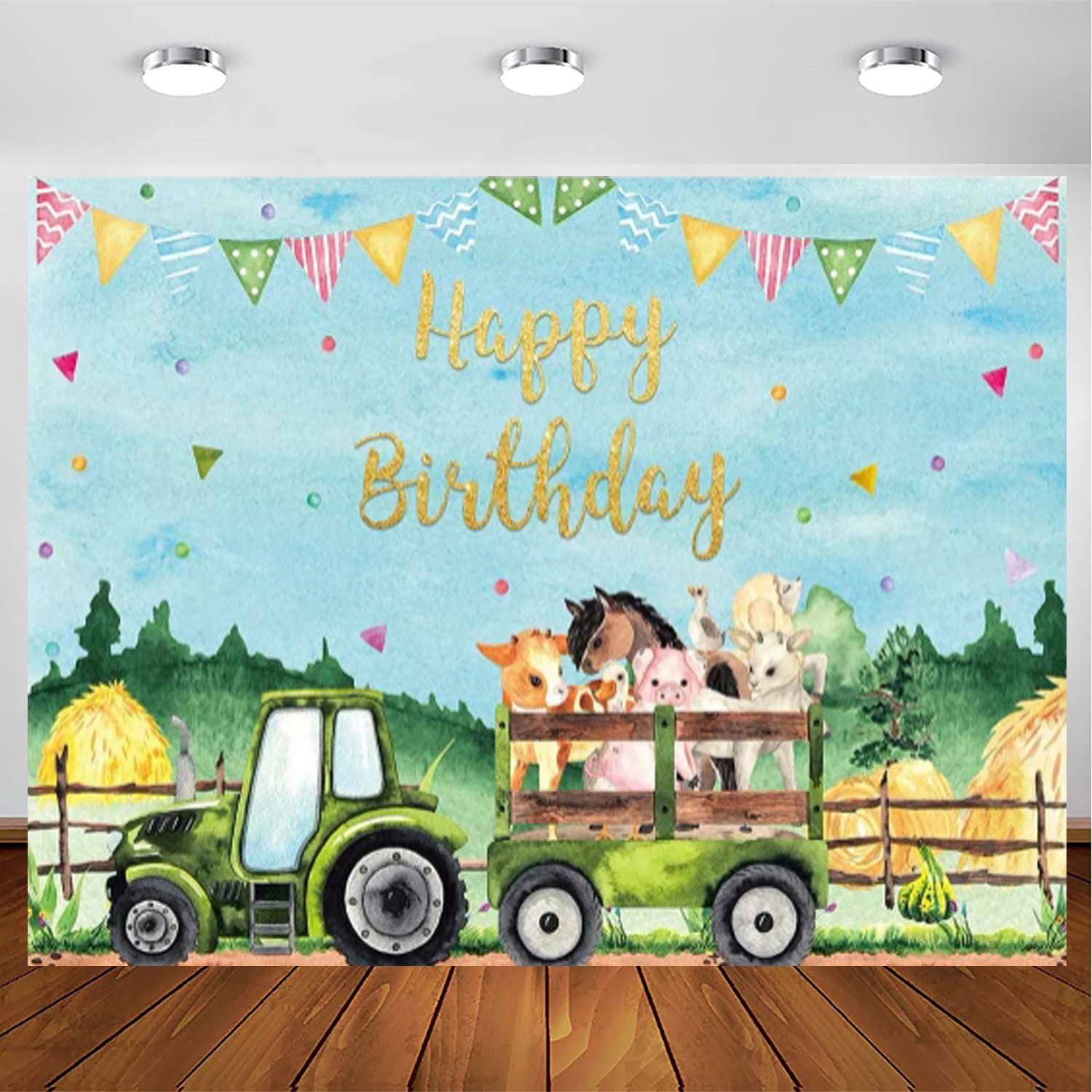 

Farm Animal Backdrop For Kids Birthday Party Background Boys Girls Tractor Get In Gear Banner Cake Table Decor Photo Booth Prop