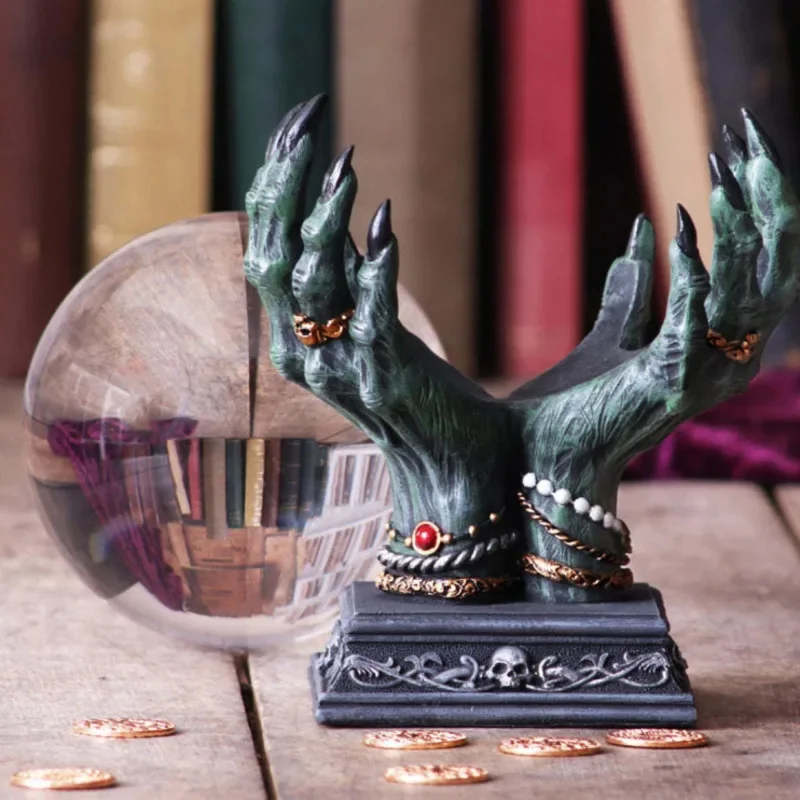 Beyond The Grave Horror Hand Crystal Ball Gothic Home Decor For Bedroom Witch Crystal Ball Display Stand Rack Desktop Ornament