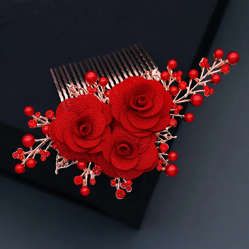 Red Big Flower Bridal Hair Combs Wedding Bride Hairpin Hair Clips for Women Hair Sides For Weddings Jewelry Bridesmaid Gift