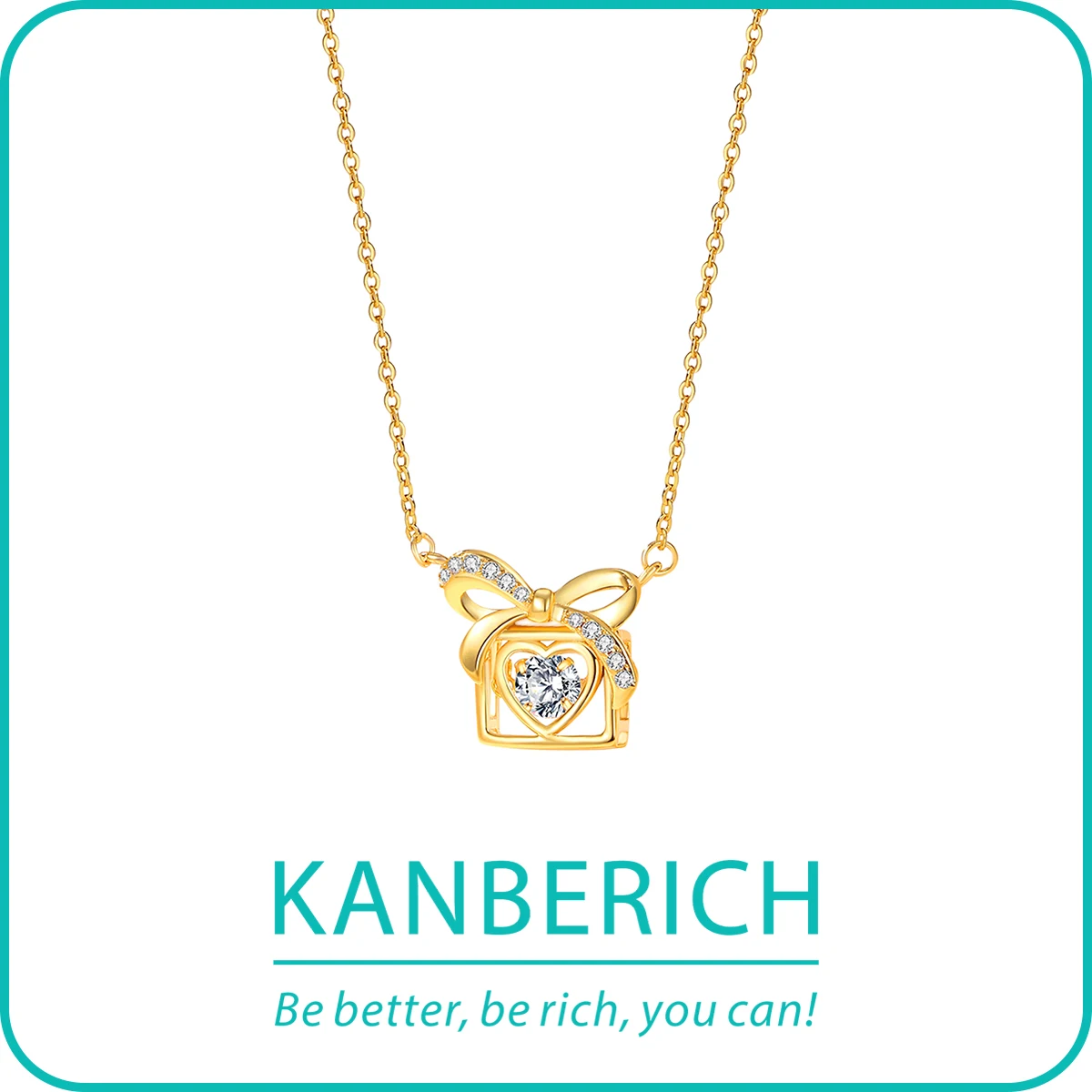 

Kanberich S925 Real Sterling Silver Cubic Zirconia Gift Box Pendant Clavicle Chain Necklace