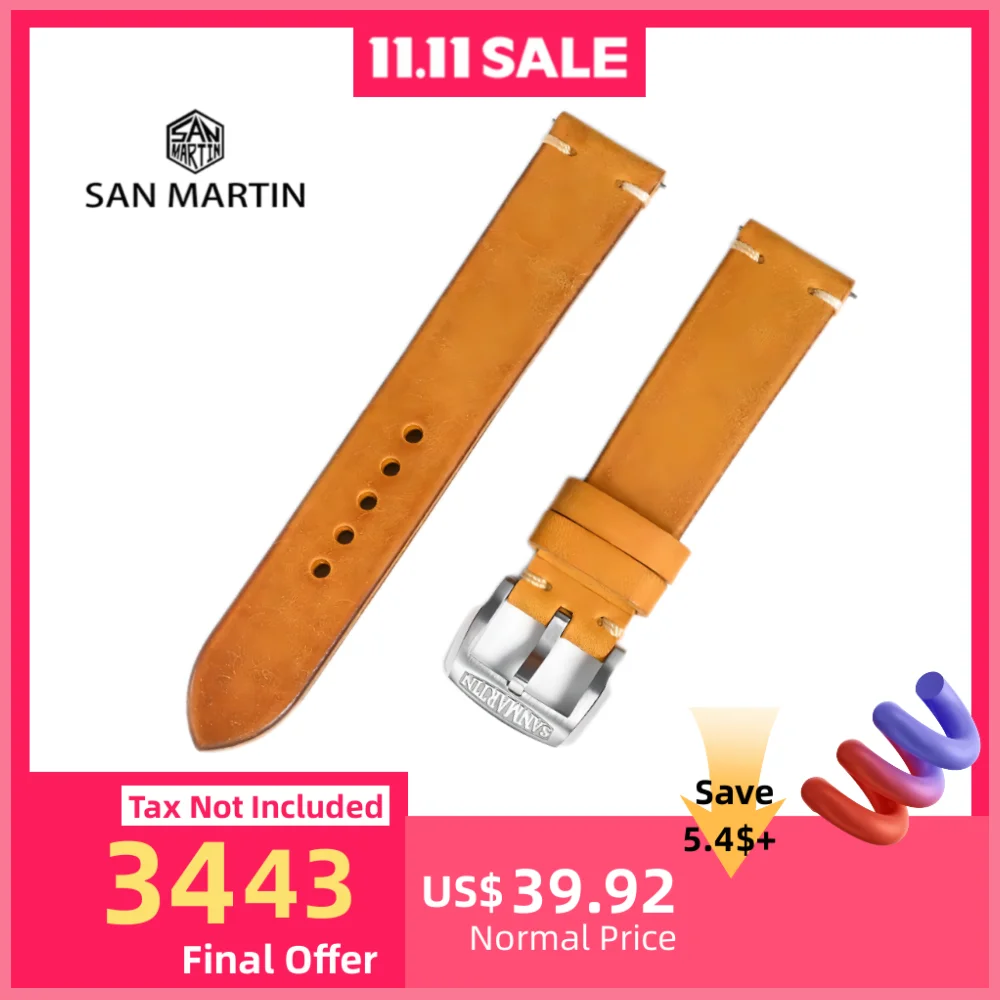 

San Martin 20/22mm Premium Italy Pubelo Frosted Cow Leather Watchband Watch Band Wrist Strap Retro With Steel Pin Buckle BD0008