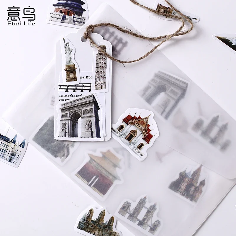 46Pieces Eiffel Tower Box Stickers Italy Scenic Spots Scrapbook materials handmade Stationery decorative Seal Sticker 4CM NEW