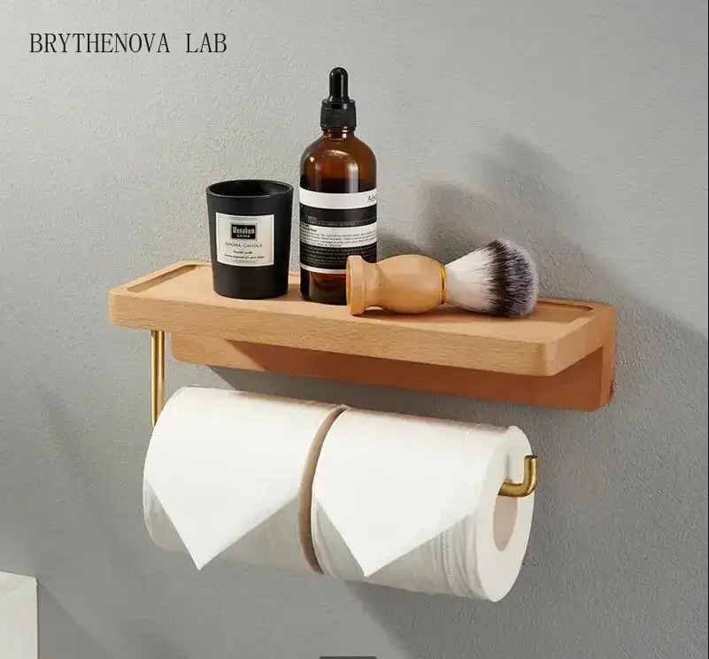 Toilet Roll Holder Brass Wood Napkin Tissue Paper Box Holders Home Wall-mounted Storage Rack Towel