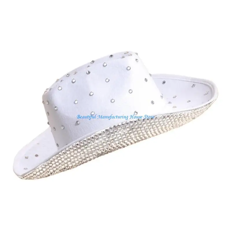 E56A Sparkly Cowboy Hat Rhinestones Brim Panama Hat for Bachelorette Party 5