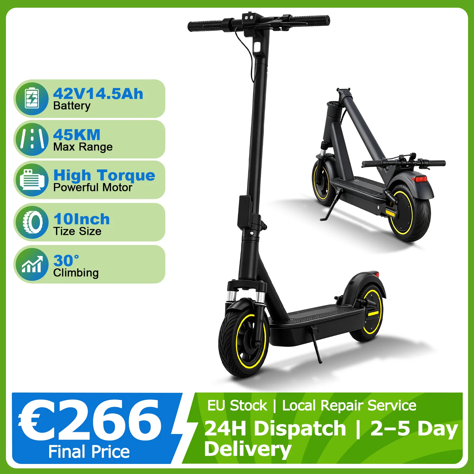 AOVOPRO K1 PRO Elektroroller für Erwachsene, faltbarer E-Scooter, 10-Zoll-Luftreifen, 42V 14,5Ah Akku, 45 km Reichweite, Doppelfederung, APP-Steuerung, tragbarer Elektroroller