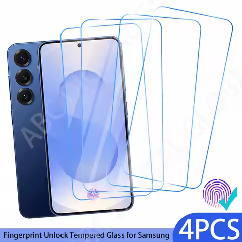 4PCS Fingerprint Unlock Screen Protector for Samsung S25 S24 Ultra S23 S22 Plus A15 A54 A34 A14 A53 5G A52 A51 Tempered Glass