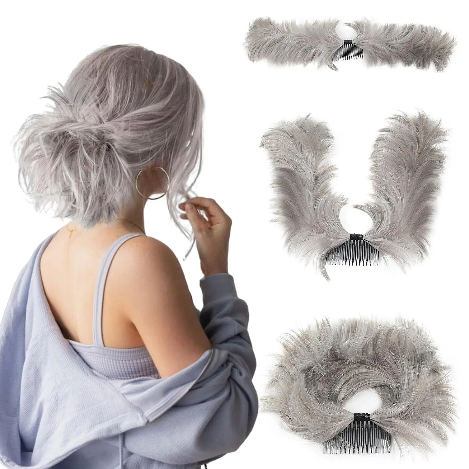 

Bun Hairpiece for Women Short Natural Straight Versatile Adjustable Styles Easy Hair pieces Messy Bun Hair Piece Side Comb Clip