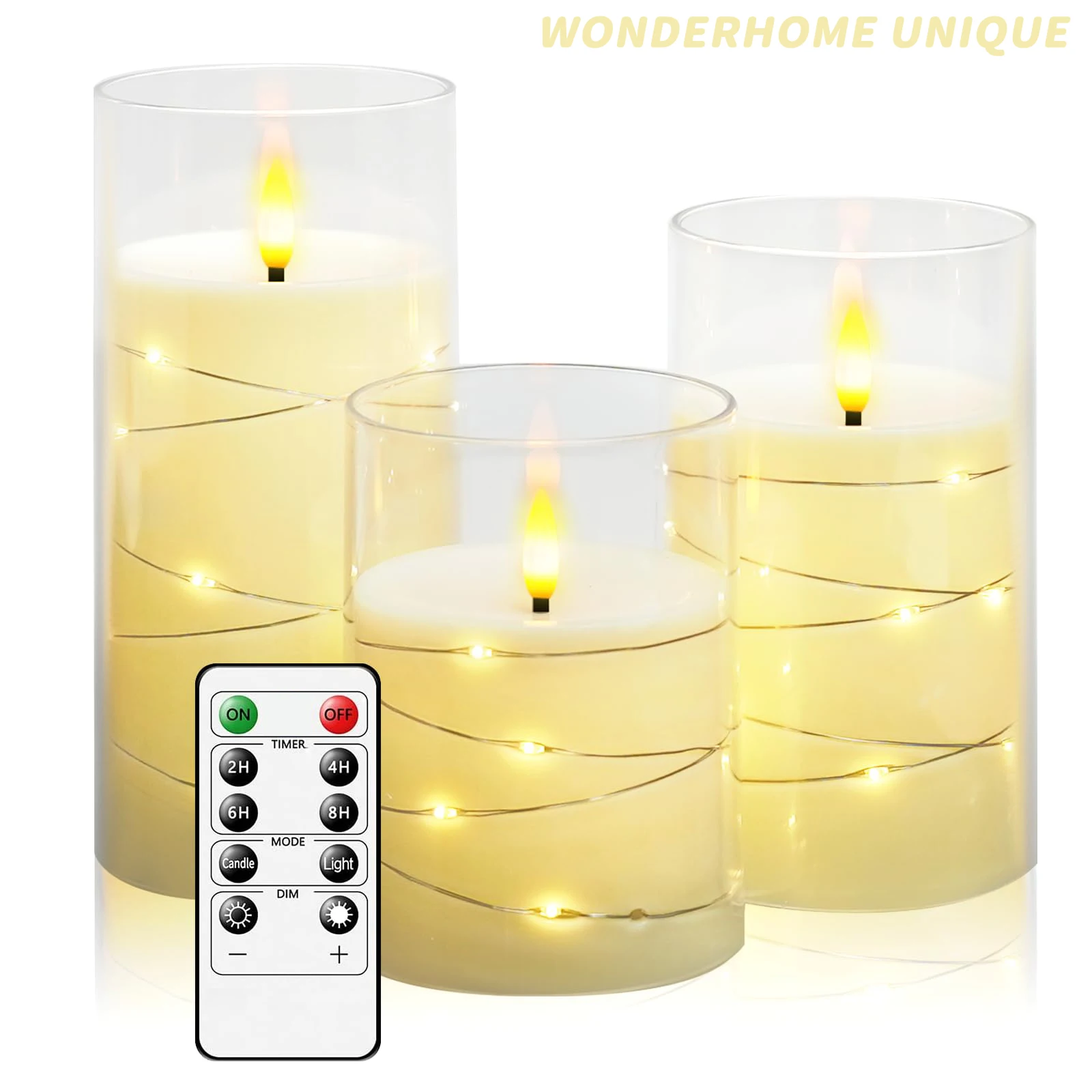 

3Pcs/set LED Flameless Candle With Remote Timer 3D Wick Flickering Candles With String Light Party Room Wedding Home Decor