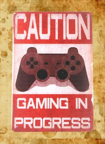 plaque reproductions gaming in progress caution tin metal sign