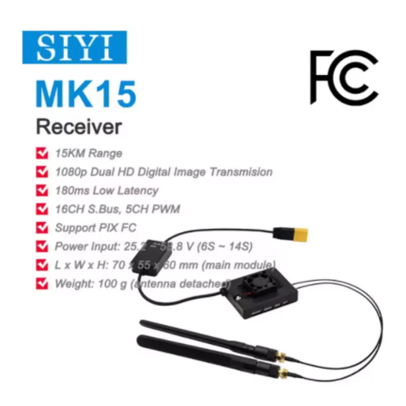 SIYI MK15 Receiver Air Unit with Datalink Telemetry for MK15/HM30 Transmitter 5.8 GHz 1080p Image 15KM Long Range SBUS PWM