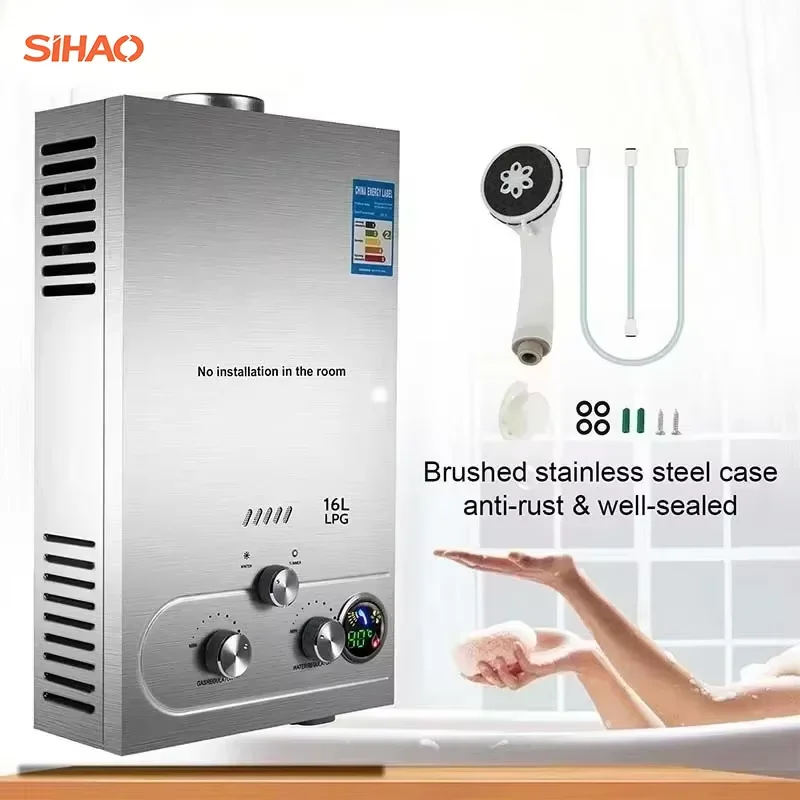 Sihao 6L 8L10L 12L 16L18L Calentador de agua GLP Caldera de gas continua instantánea Calentador de caldera de gas propano butano para acampar al aire libre