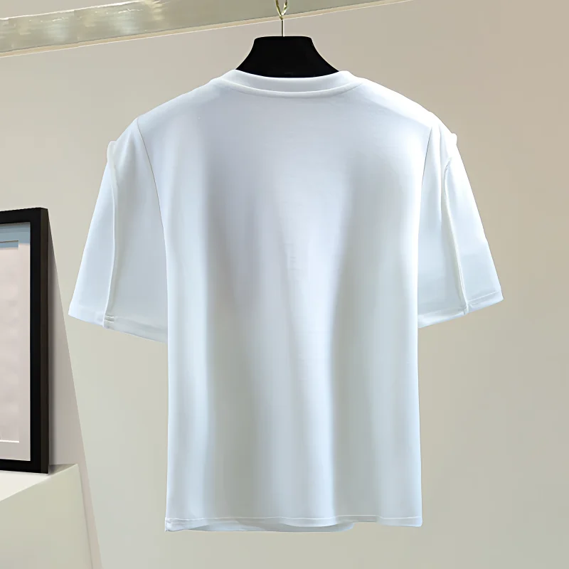 2025 spring new Xiaoxiangfeng three-dimensional sun flower contrasting color design half-sleeved short-sleeved T-shirt