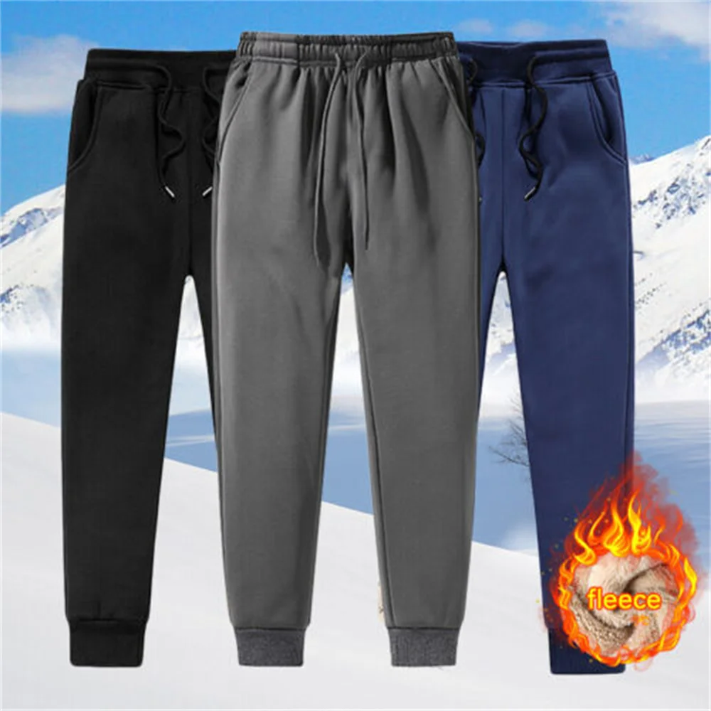 

New Men's Fleece Lined Pants for Autumn and Winter Outdoor Sports Plush Thickened Thermal Warm Loose Elastic Casual Trousers