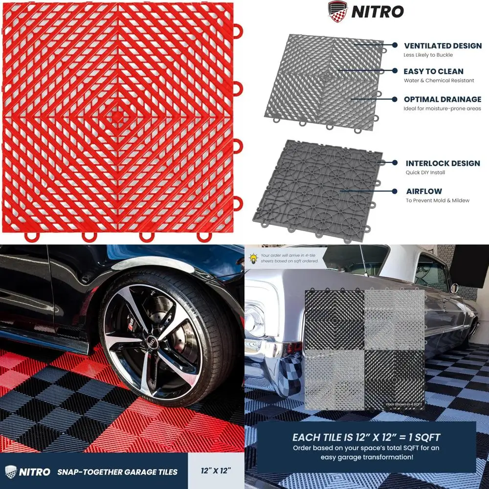 Rutschfeste 12x12 ineinandergreifende Garagenbodenfliesen aus Kunststoff zur Organisation und Aufbewahrung, Snap-Together-Design