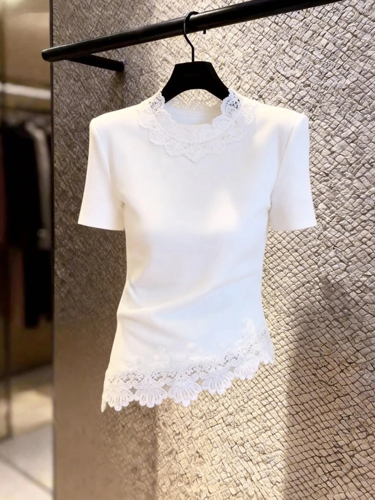 

Summer 2026 Lace Splice Overhead T-Shirt Women's Fashion Commuting Short Sleeve Top Korean Style Loose Fit Casual Shirt