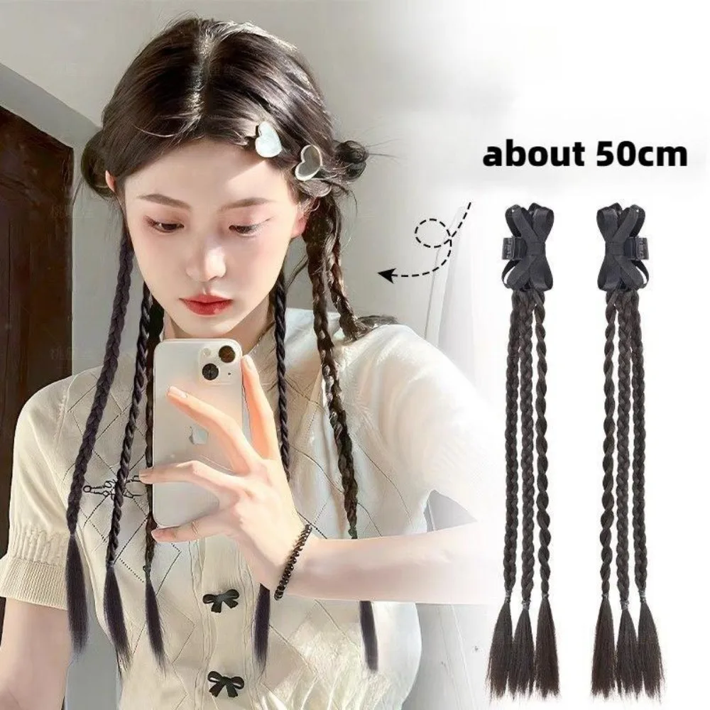 

2pcs/set New Twisted Braid Synthetic Wigs Two Sides Hair Extension Hairpieces Synthetic Natural Long Pony Tail Hair Accessories