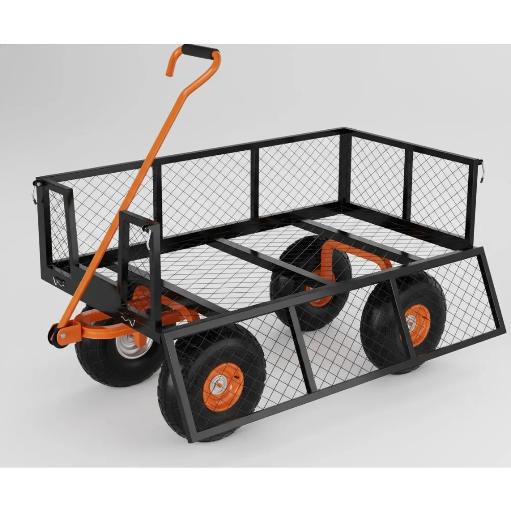 

Heavy Duty Steel Garden Cart 500LB Capacity 3-in-1 Pullable Wagon with 10in Wheels for Gardening Soil Tools Transport