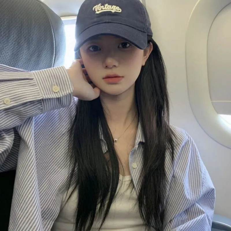 

Shirts Women Long Sleeve Simple Retro High Street Loose Mujer Blusas All-match Basic New Striped Casual Spring Korean Vintage