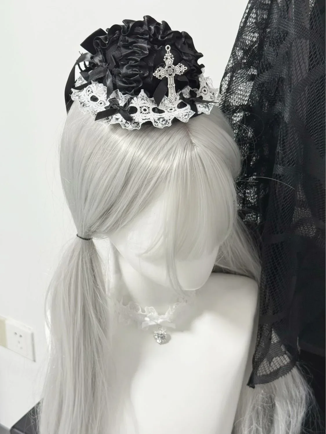 Women's Harajuku Steampunk Y2K Lace Wing Headwear Bow Mini Top Hat Hair Clip Lolita Gothic Dark Angel Cross Hair Accessories 3