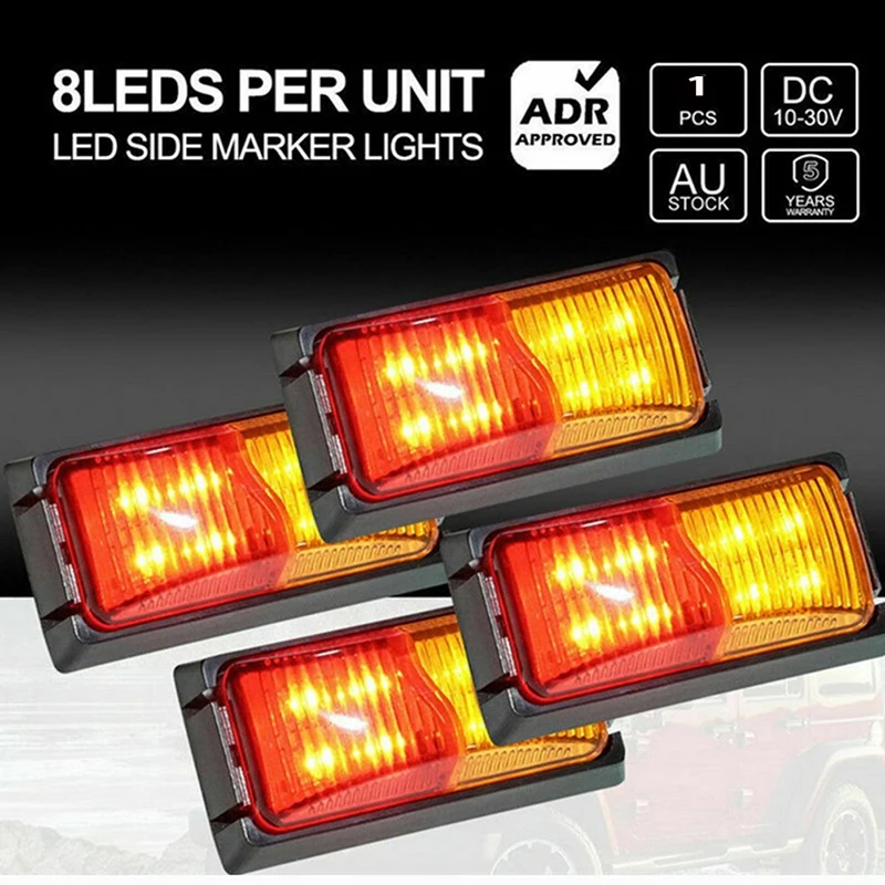 10-30V 8 LED Amber And Red Side Marker Light Clearance Lamp Trailer Truck Waterproof