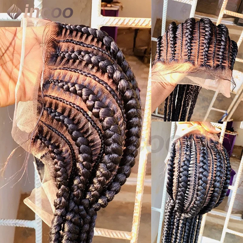 

36" Cornrows Braided Wigs Synthetic Full Lace Front Wig For Black Women Jumbo Braided Wigs Lace Frontal Faux Locs Box Braids Wig