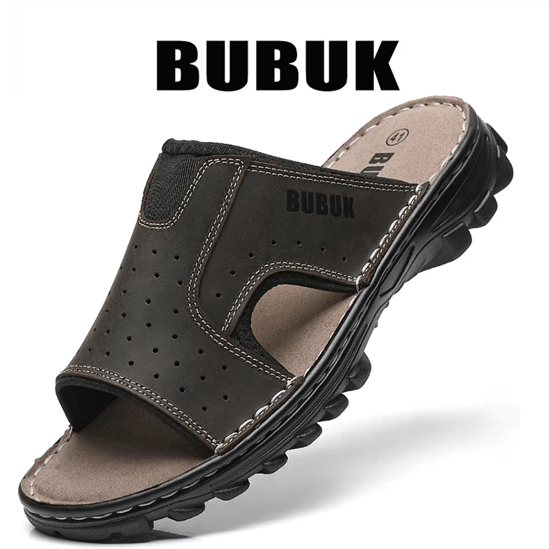 

Новые летние кожаные тапочки Bubuk/наружные мужские сандалии из натуральной кожи на толстой подошве/легкая мужская обувь на мягкой подошве/повседневная спортивная модная обувь