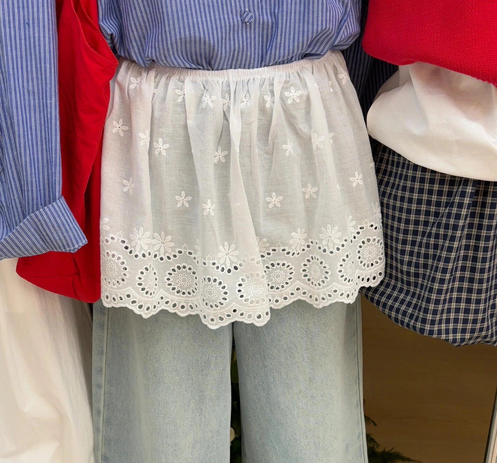 

New Lace Base Spring Summer Half Skirt All-Match Hem Trim Embroidery Bottoming Short Skirt Fashionable Commute A-Line Skirt