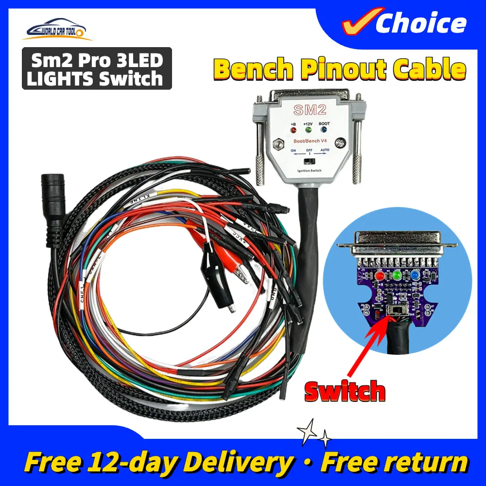 SM2 PRO 3LED LIGHTS Switch Cable for SM2 PRO J2534 Boot Bench DB25 Pinout Read and Write ECU BATT VCC KLINE CAN-L CAN-H