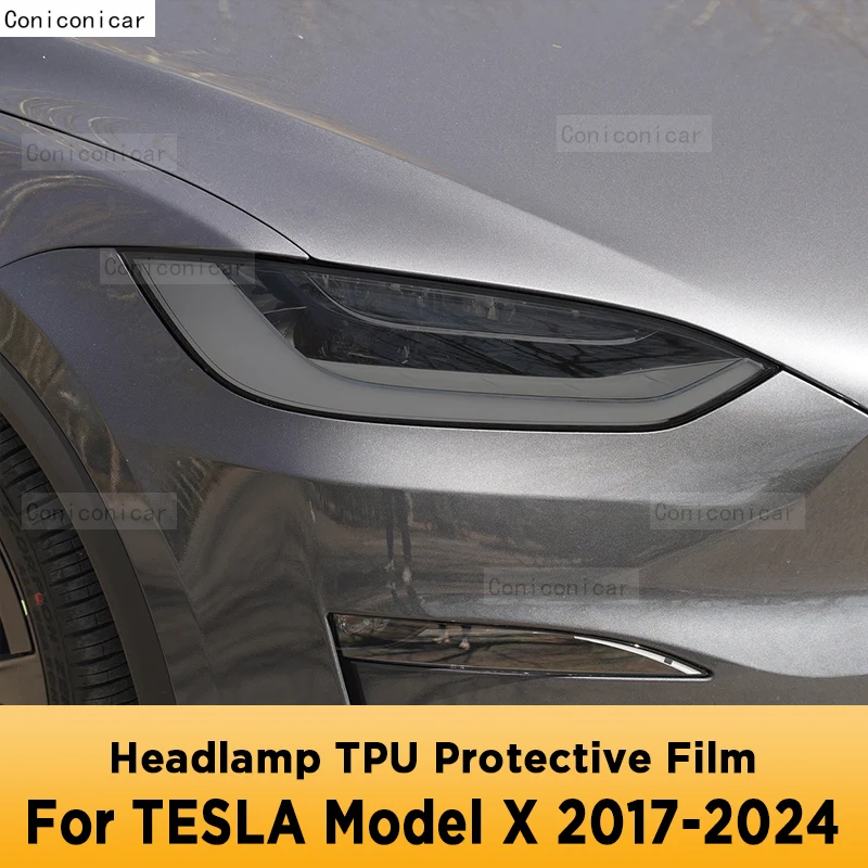 

For TESLA Model X 2017-2024 Car Headlight Tint Black Protective Film Cocer Vinyl Protection Transparent TPU Sticker Accessories