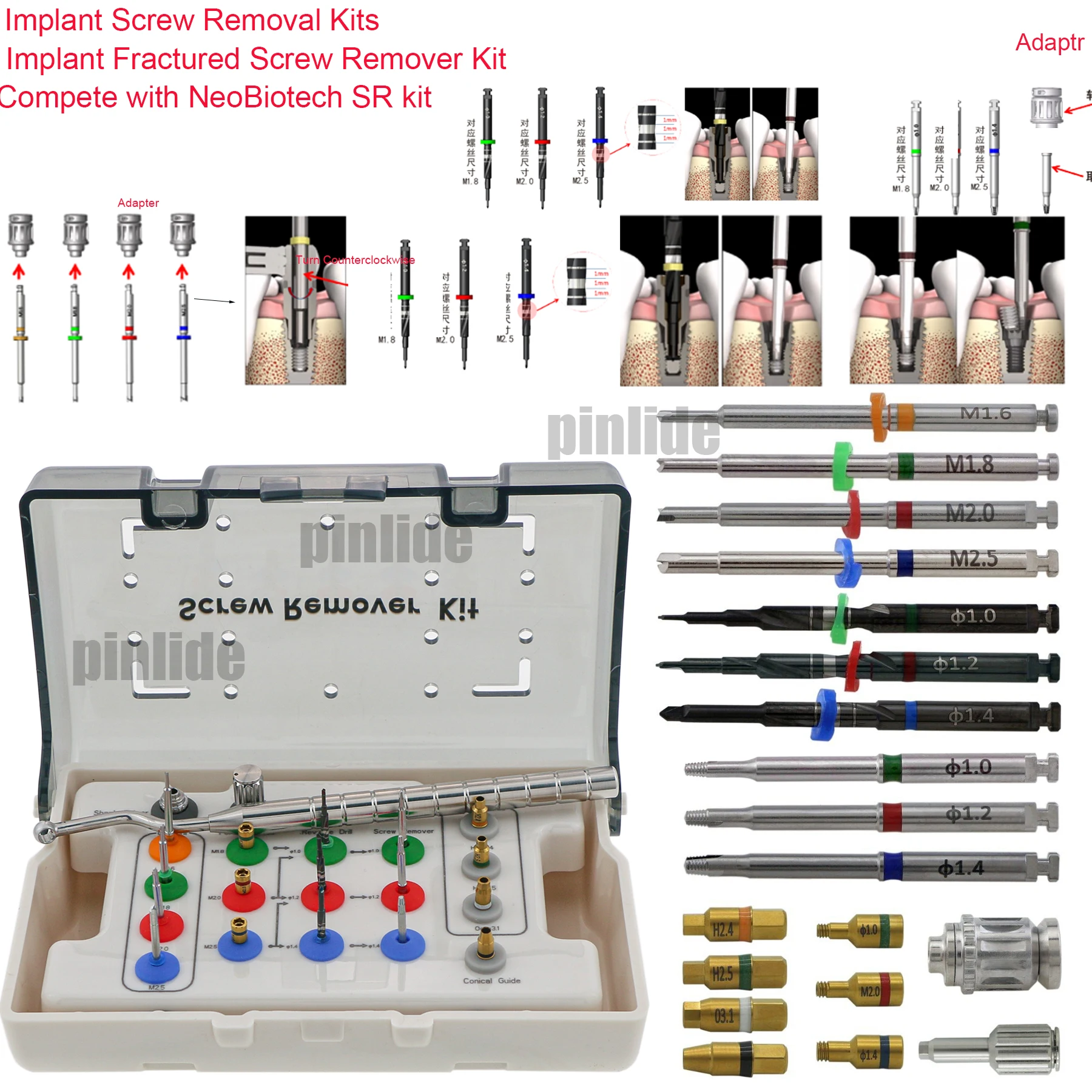 

Dental Implant Removal Kit Damaged Screw Extractor Remover Drill Driver Universal Prosthetic Kits Drill Guide Extraction