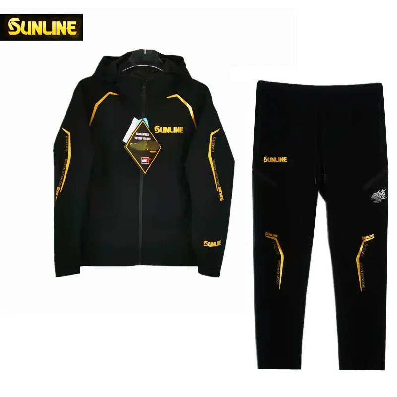 Autumn Winter New SUNLINE Fishing Jacket and Pants 2pcs Set Three-layer Full Pressure Glue Waterproof Thin Fishing Suits for Men