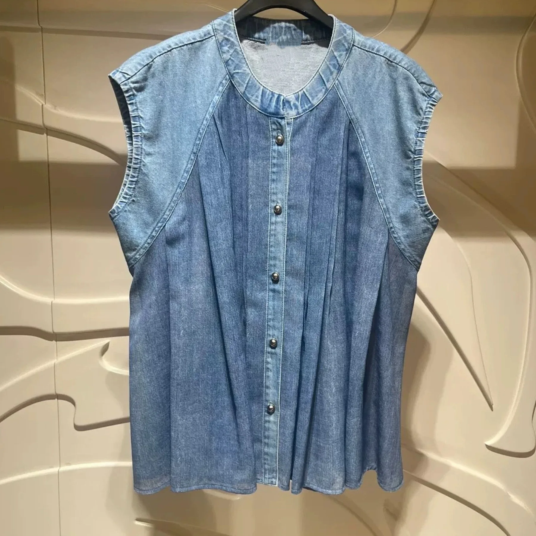 

Lemon Cheese L*NVN 25 Autumn Net Splicing Slimming Quali round Ne Versatile Buttoned Denim irt Women's Busin Casual...