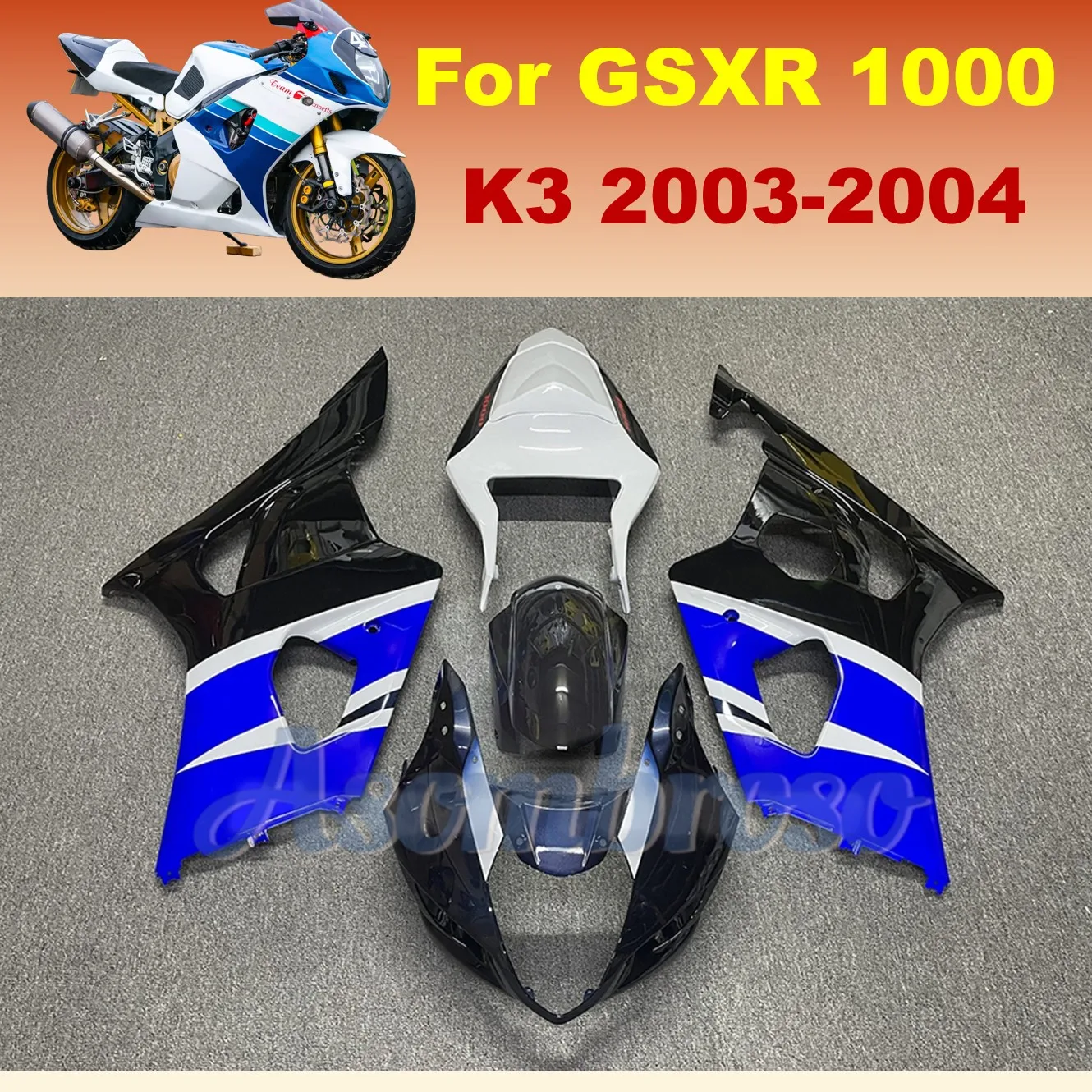 Motorcycle Fairing Kit for GSXR1000 2003 2004 K3 ABS Plastic Cowl Replacement GSX-R1000 03 04 Model Specific