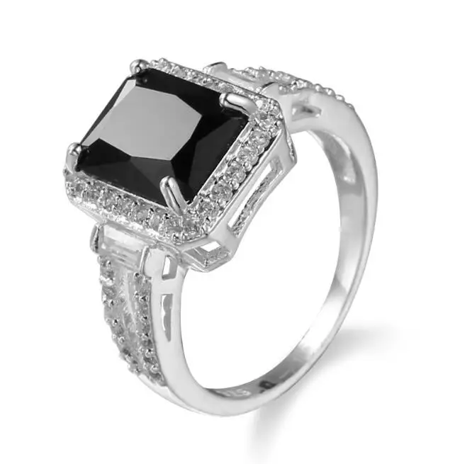 Luckyshine Square Black Onyx Multicolor Tourmaline Gemstone Gold Plated Silver Rings for Holiday Gifts view 2