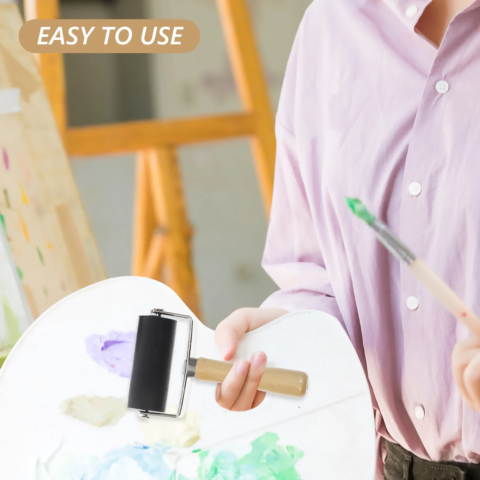 3 pçs rolos de tinta ferramentas artesanais para pintura impressão rolos de cola de borracha suprimentos aplicador de madeira versátil conjunto longo