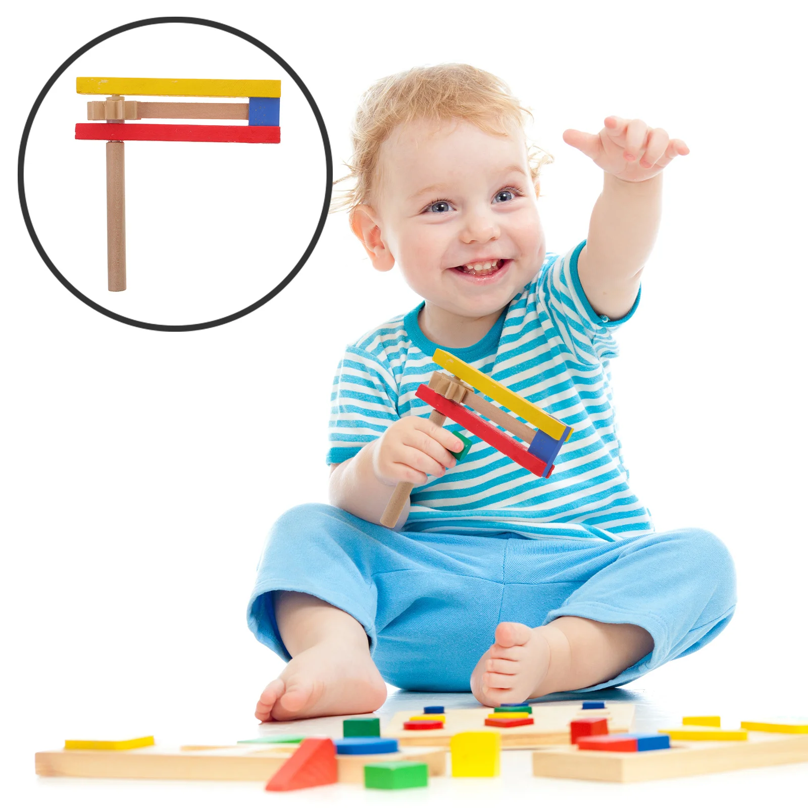 

2Pcs Wooden Castanet Long Handle Educational Percussion Instrument Self-Rotating Clapper for Children Music Learning