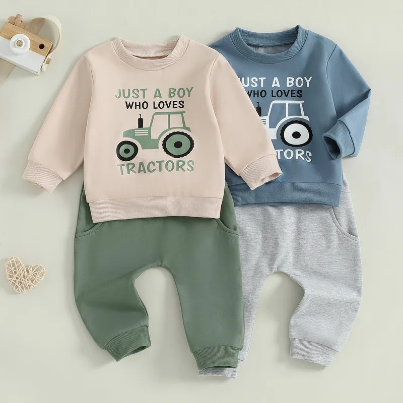 

RUEWEY 6 Months to 5 Years Baby Boy Pant Sets Spring Autumn Clothes Long Sleeve Tractor Graphic Tops and Pants Set Baby Clothing