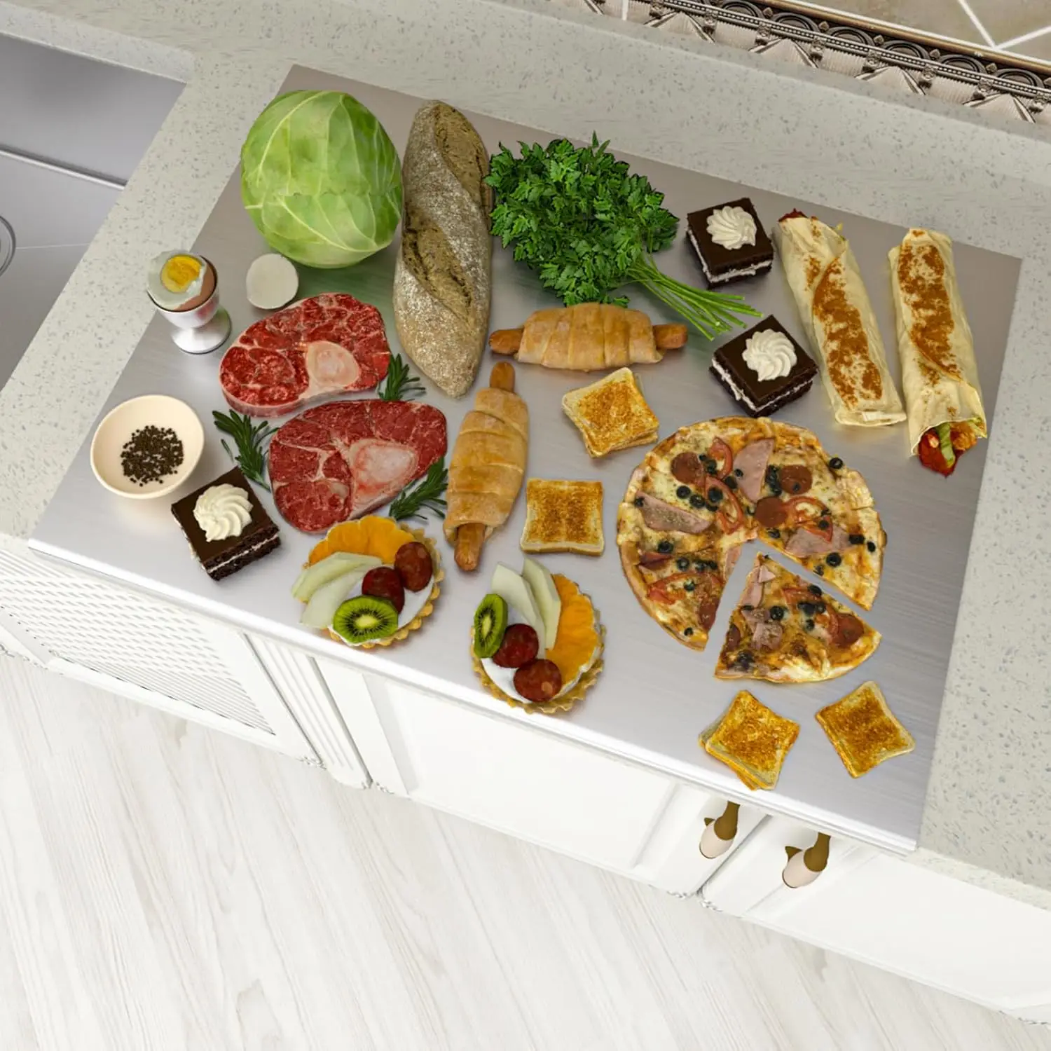 Large Stainless Steel Cutting Board 23.6x19.6 Inches, Heavy Duty Kitchen Chopping Board with Lip for Meat Vegetables Bread