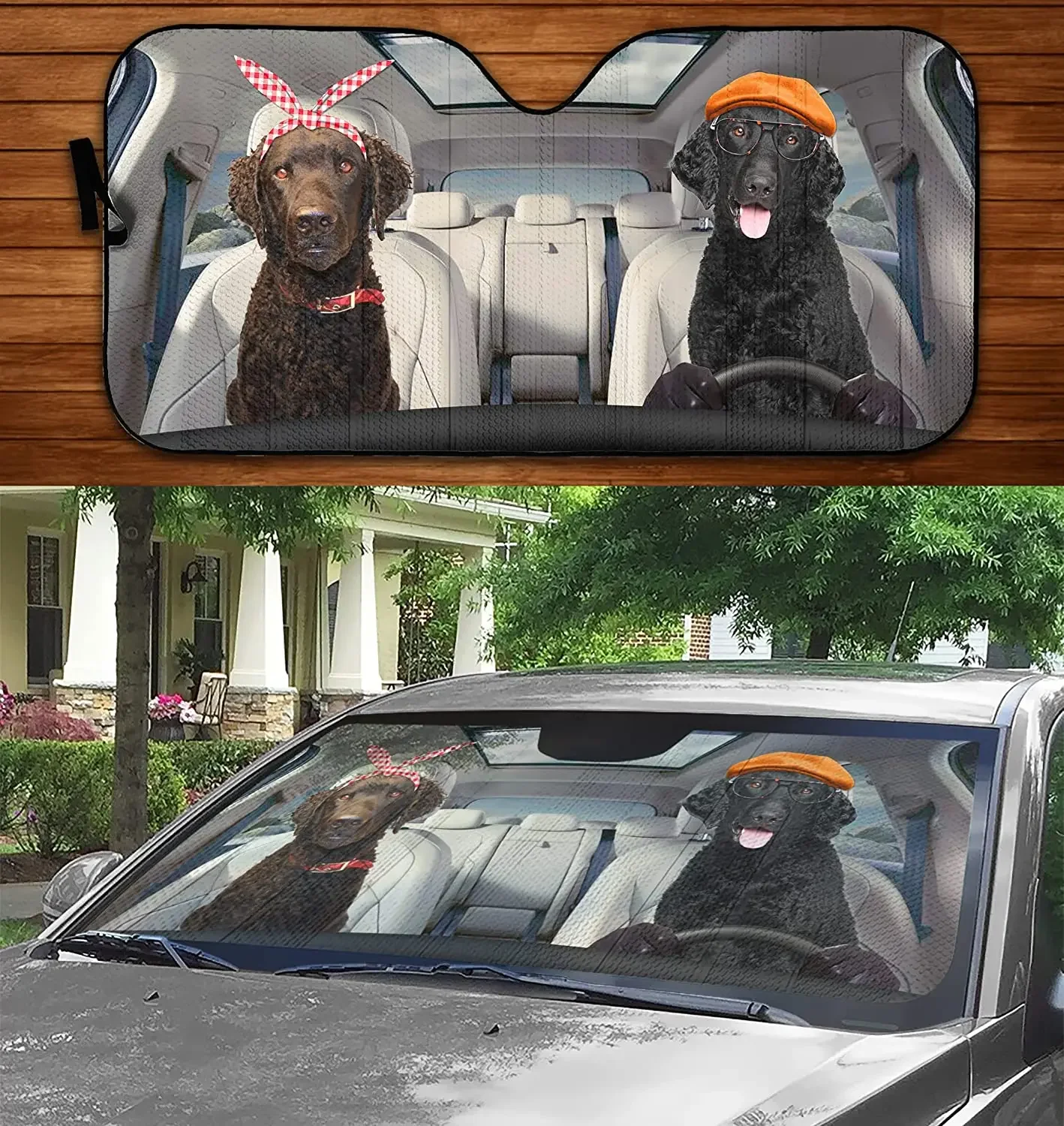 Cute Poodle Dog Couple Car Sunshade Auto Parts Front Windshield Visor car windshield sunshades