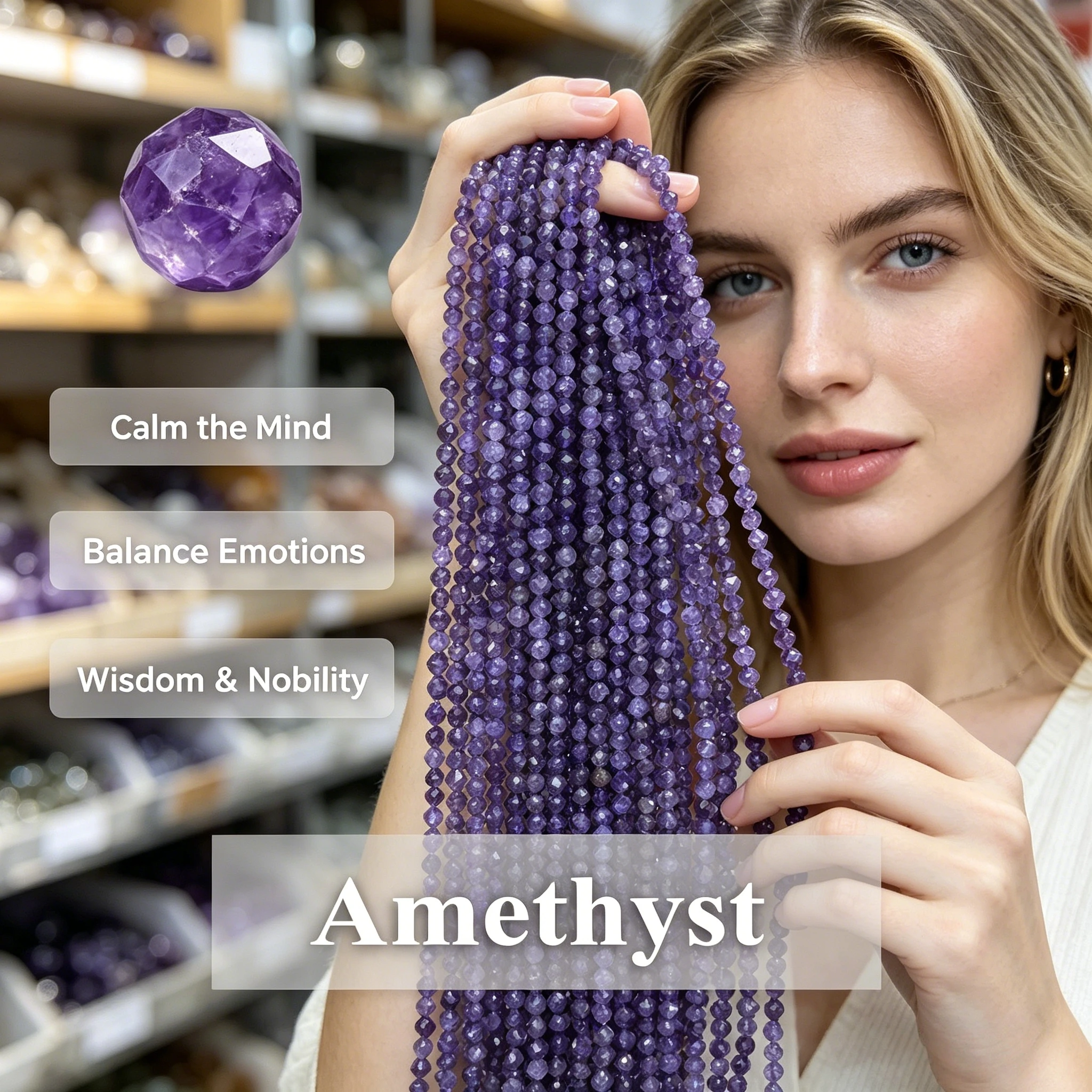 Natural Amethyst Faceted Beads 2 3 4mm Loose Gemstone Round Stones Bead DIY Bracelet Necklace Craft Supplies Jewelry Accessories
