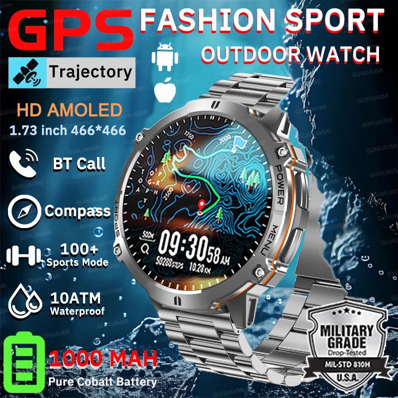 

2025 Outdoor T-Rex3 Men GPS SmartWatch 1000mAh Battery HD AMOLED Screen Compass 10ATM Waterproof 100+Sports Bluetooth Call Watch